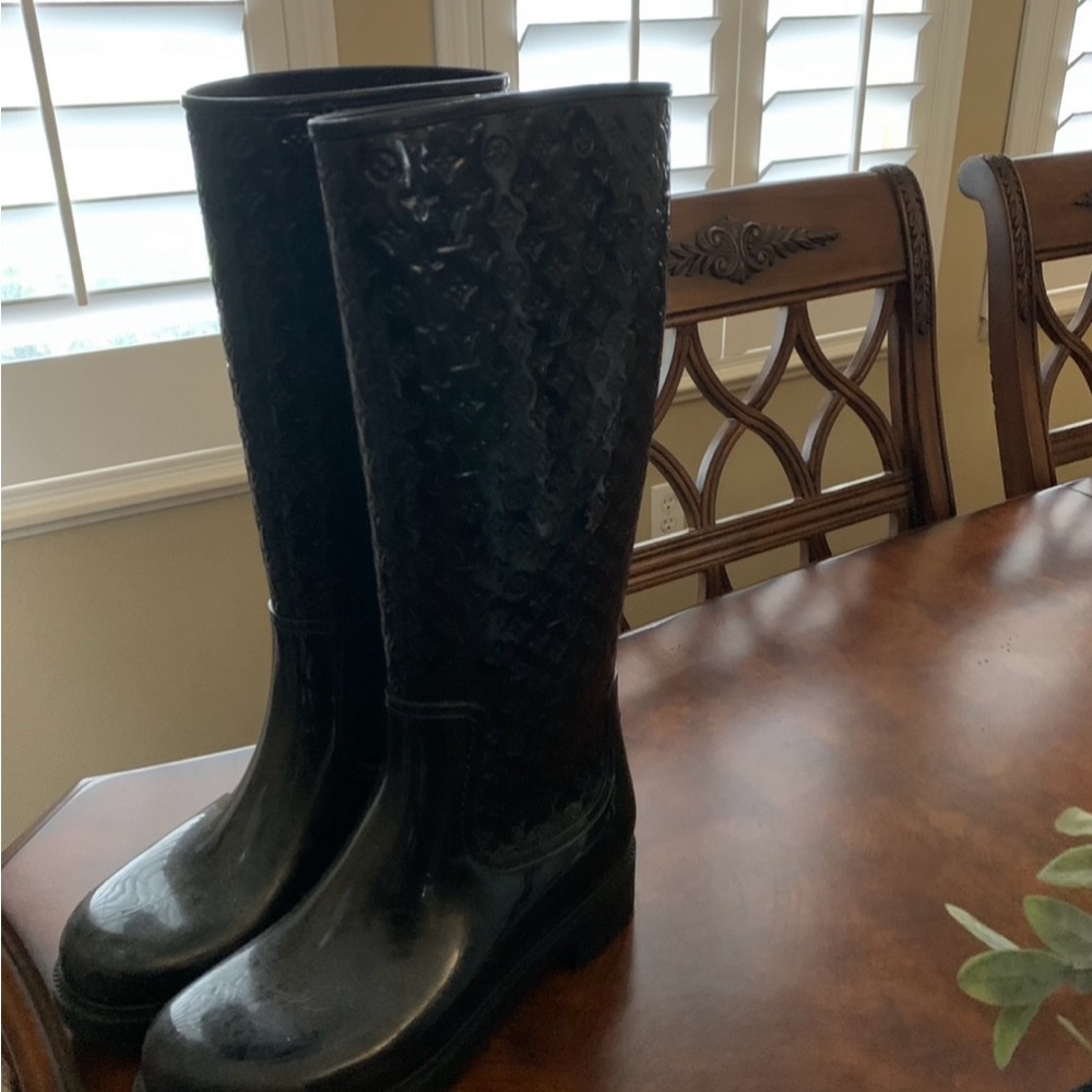 Authentic Louis Vuitton Black Embossed Rain Boots